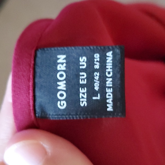 GOMORN l flowy chiffon burgandy midi slip on smock waist surplice batwing sleeve - Picture 11 of 13